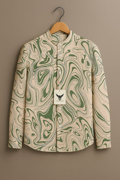 Retro Wavy Line Print Long Sleeve Shirt
