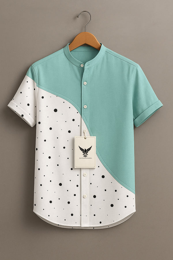 Color match Wave point Vintage Print Casual 100% Cotton Shirt