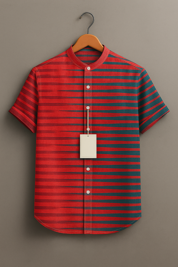 Men’s Modern Red & Green Stripe Summer Shirt