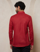 Men's Ruby Red Structured Spread Collar Cotton Shirt