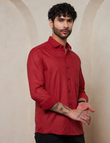 Men's Ruby Red Structured Spread Collar Cotton Shirt