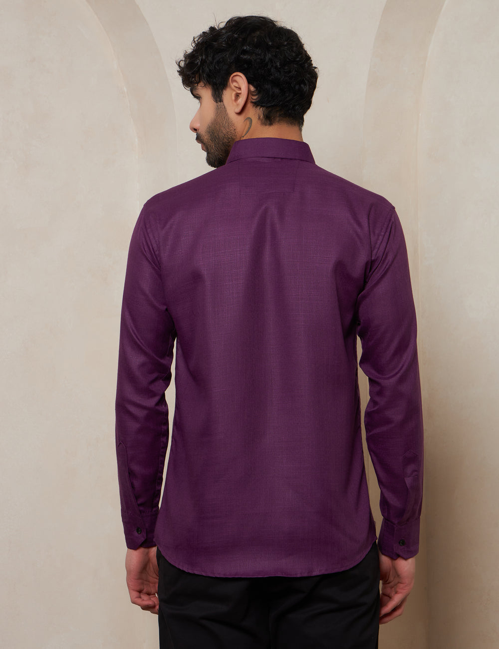 Men’s Deep Plum Purple Textured Cotton Formal Shirt