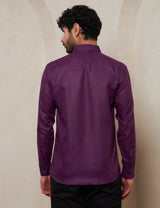 Men’s Deep Plum Purple Textured Cotton Formal Shirt
