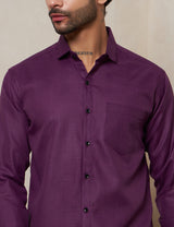 Men’s Deep Plum Purple Textured Cotton Formal Shirt