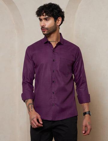 Men’s Deep Plum Purple Textured Cotton Formal Shirt