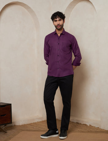 Men’s Deep Plum Purple Textured Cotton Formal Shirt