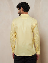 Pastel Yellow Solid Button-Down Shirt with Contrast Buttons