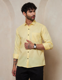 Pastel Yellow Solid Button-Down Shirt with Contrast Buttons