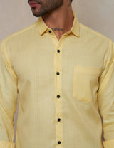 Pastel Yellow Solid Button-Down Shirt with Contrast Buttons
