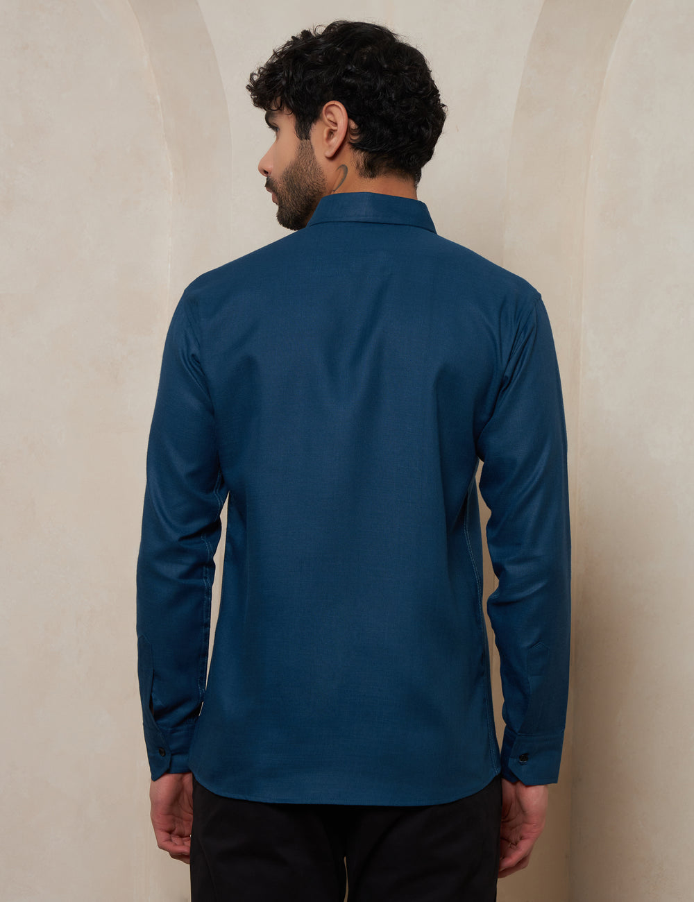 Men’s Slim Fit Teal Blue Textured Cotton Formal Shirt