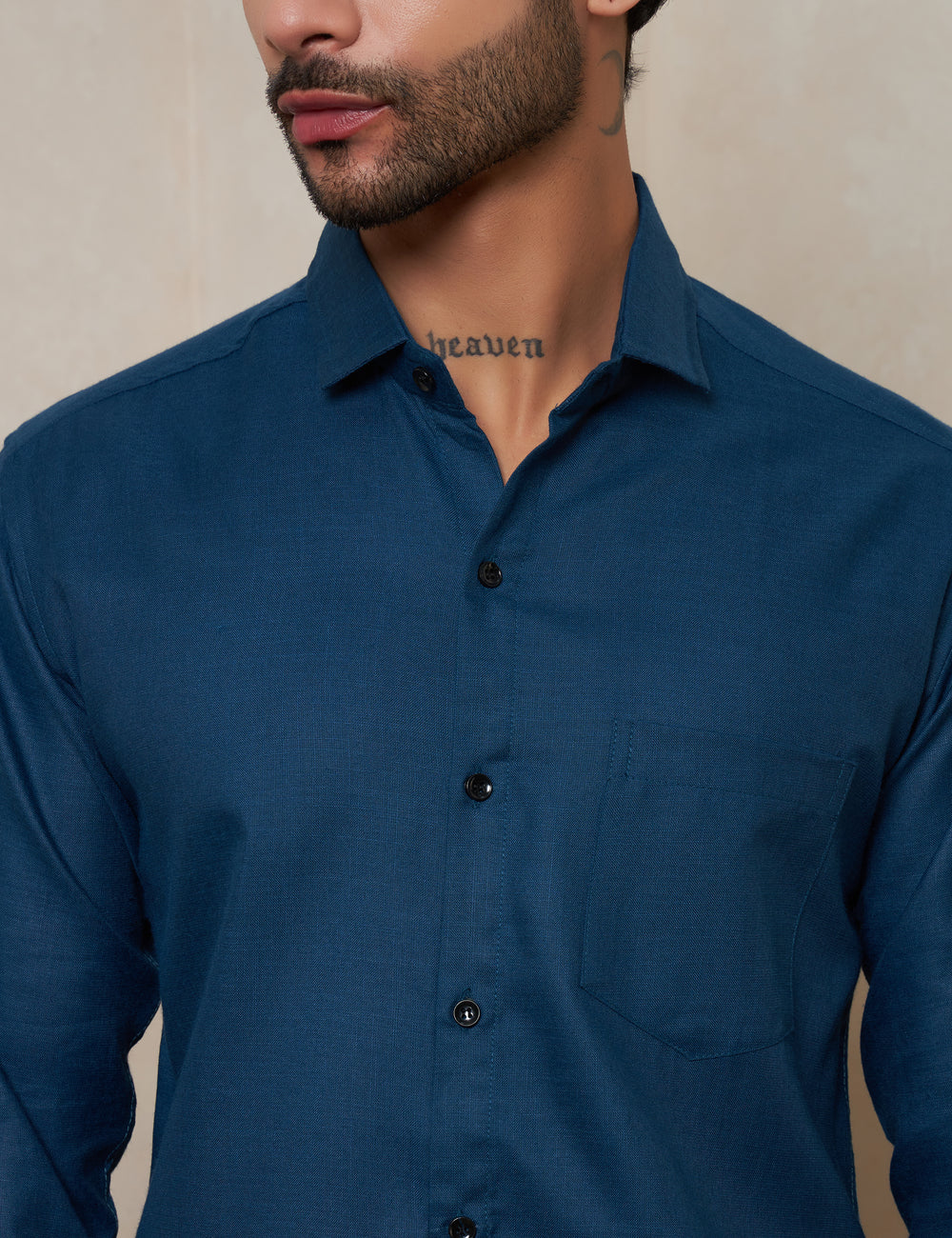 Men’s Slim Fit Teal Blue Textured Cotton Formal Shirt