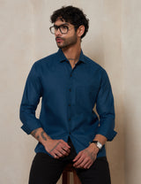 Men’s Slim Fit Teal Blue Textured Cotton Formal Shirt