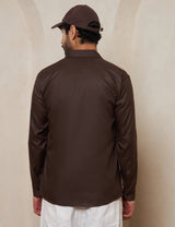 Espresso Textured Cotton Shirt with Mitered Cuffs