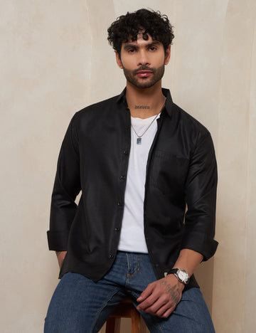 Premium Charcoal Black Full-Sleeve Shirt for Men
