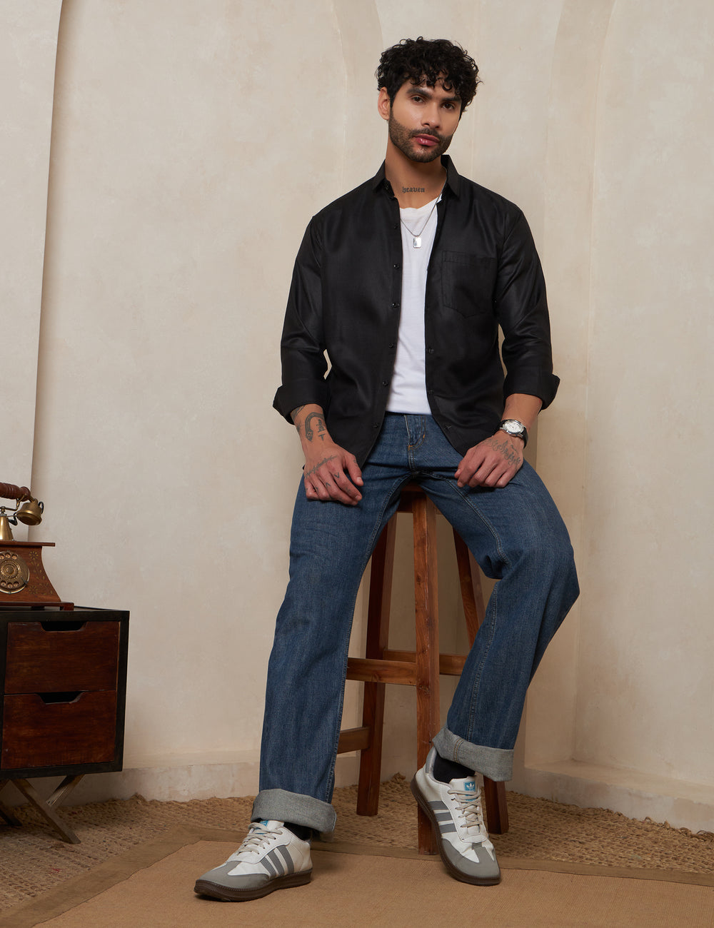 Premium Charcoal Black Full-Sleeve Shirt for Men