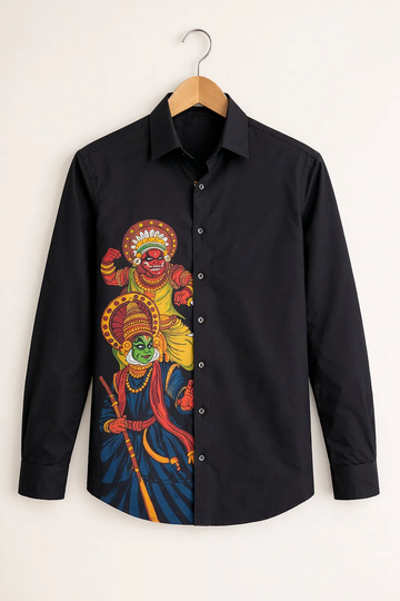 Men’s Kathakali Art Graphic Black Shirt