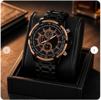 Zayraapparel Luxury Black Metal Analog Chronograph Style Wrist Watch for Men | Premium Stainless Steel Strap | Business, Casual & Party Wear