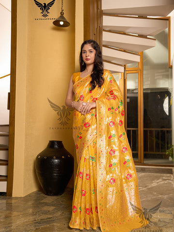 Floral Organza Banarasi Zari Saree With Blouse Piece