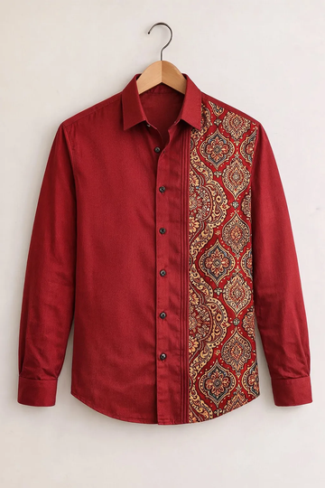 Men’s Royal Maroon Ethnic Print Designer Shirt
