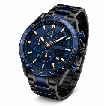 Zayraapparel Men's Luxury Chronograph Watch – Blue & Black Stainless Steel