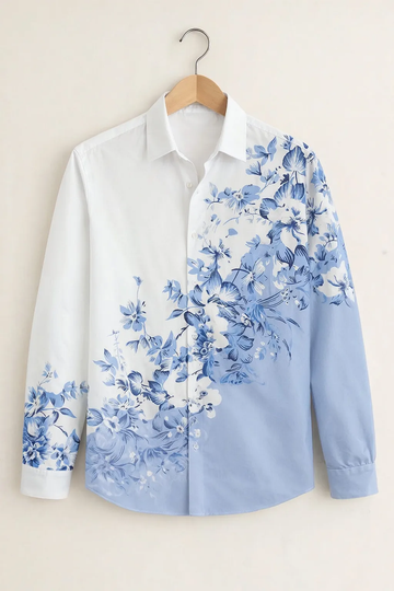 Men’s Blue Floral Gradient Designer Shirt