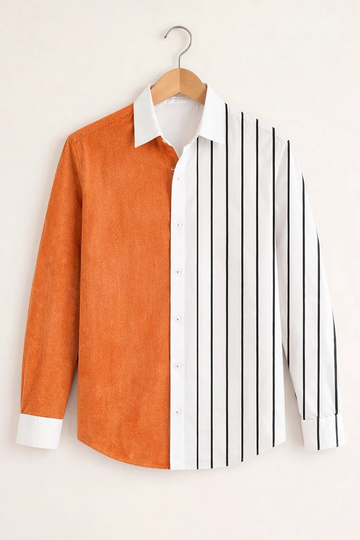 Men’s Orange & White Split Stripe Designer Shirt