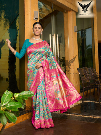 Ethnic Motifs Zari Organza Banarasi Saree