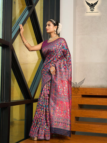 Floral Woven Design Pashmina Zari Saree