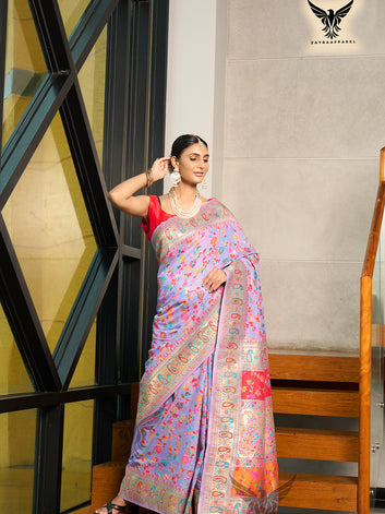 Purple Banarasi Jamawar Woven Silk Saree