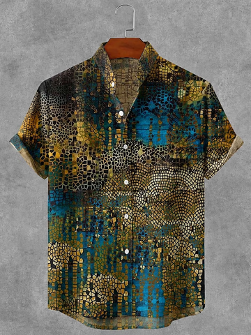 Men's Retro Abstract Art Print Short Sleeve Casual Shirt