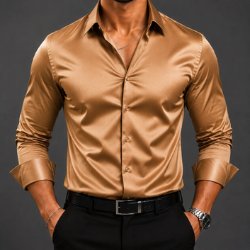 zayraapparel Noir Satin Shirt - Camel Brown