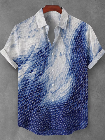 Men's Japanese Art Geometric Gradient Art Vintage Short-sleeved Shirt