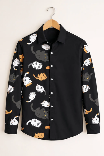 Men’s Cute Cat Graphic Black Shirt