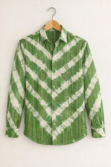 Men’s Green Chevron Tie-Dye Printed Shirt
