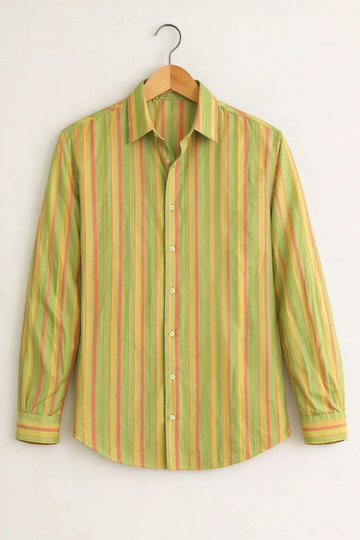 Men’s Green Multicolor Stripe Classic Printed Shirt