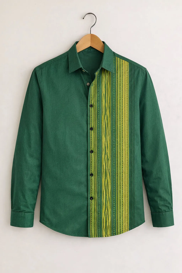 Emerald Green Ethnic Stripe Designer Shirt