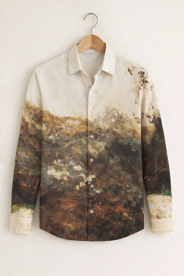 Men’s Earth-Tone Ombre Landscape Print Shirt
