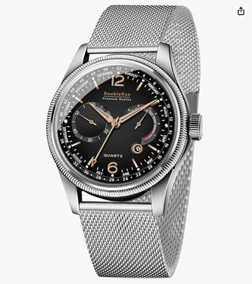 Zayraapparel 8003_3D Glass Date Display Dial Chain Belt Analog Watch - for Men, Black