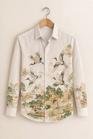 Men’s Crane Landscape Art Designer Shirt