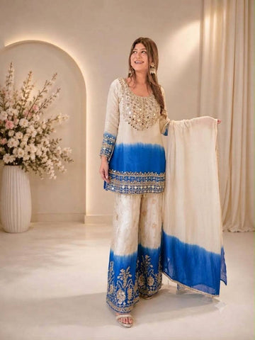 *THIS SEASON, TRY OUR DESIGNER REAL MIRROR EMBROIDERED WORKED TOP, PLAZZO WITH DUPATTA*