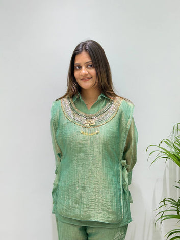 *THIS FESTIVAL SEASON , TRY OUR DESIGNER SHIRT ,PANT WITH HAND EMBROIDERED SHRUG* (Copy)