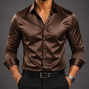 zayraapparel  Noir Satin Shirt - Coffee Brown