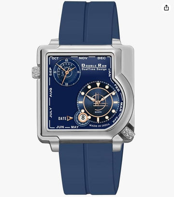 Zayraapparel Date Display & Dual Time Silicone Analog Silver_34000