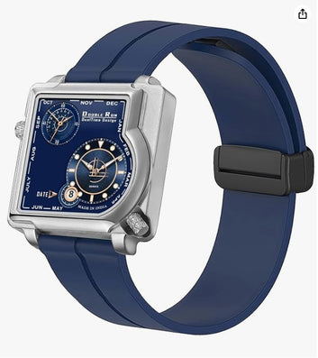 Zayraapparel Date Display & Dual Time Silicone Analog Silver_34000