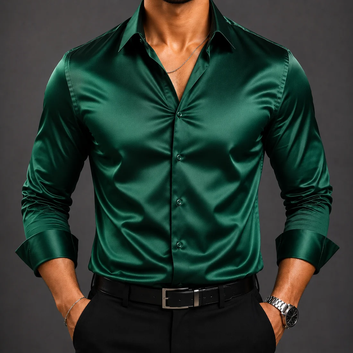 zayraapparel Noir Satin Shirt - Emerald Green