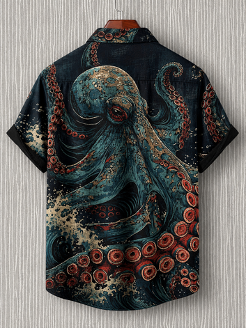 Men's Octopus Japanese Art Print Short Sleeve Shirt