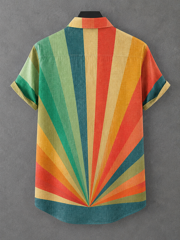 Men's Vintage Black Cat With Rainbow Abstract Art Casual Shirt