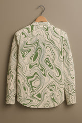 Retro Wavy Line Print Long Sleeve Shirt
