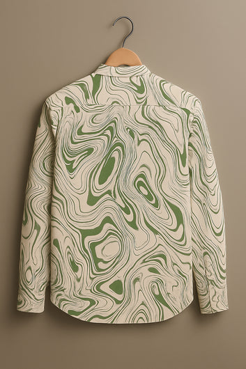 Retro Wavy Line Print Long Sleeve Shirt