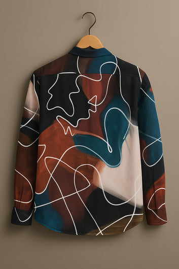 Abstract Swirl Print Mandarin Collar Shirt